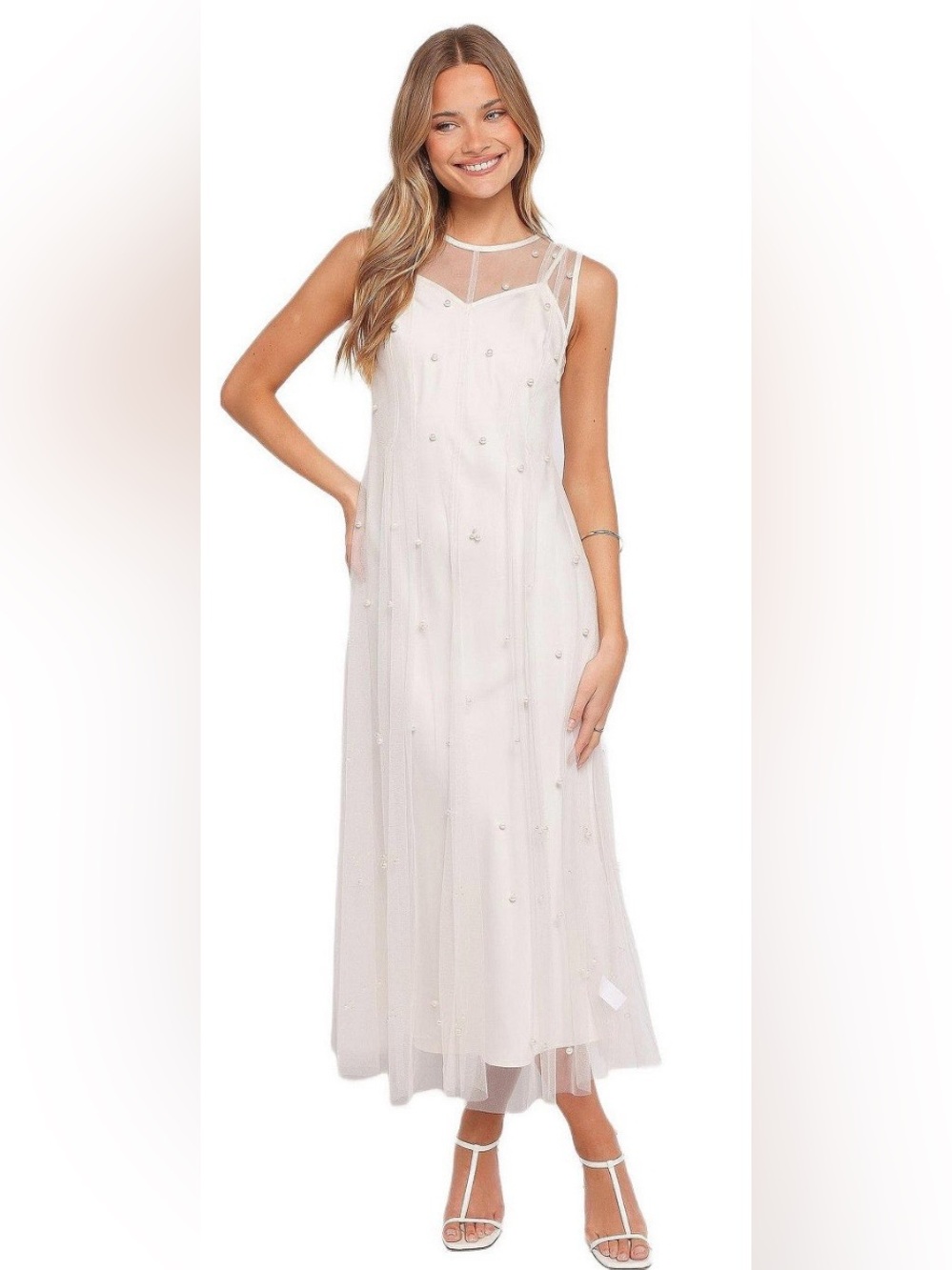 Petal & Pup women’s Yulia pearl midi dress color ecru size Large